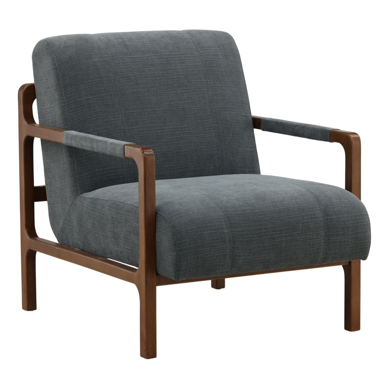 Sepulveda Blue and Brown Basketweave Fabric and Rubber Wood Chair 29.5 in Wide