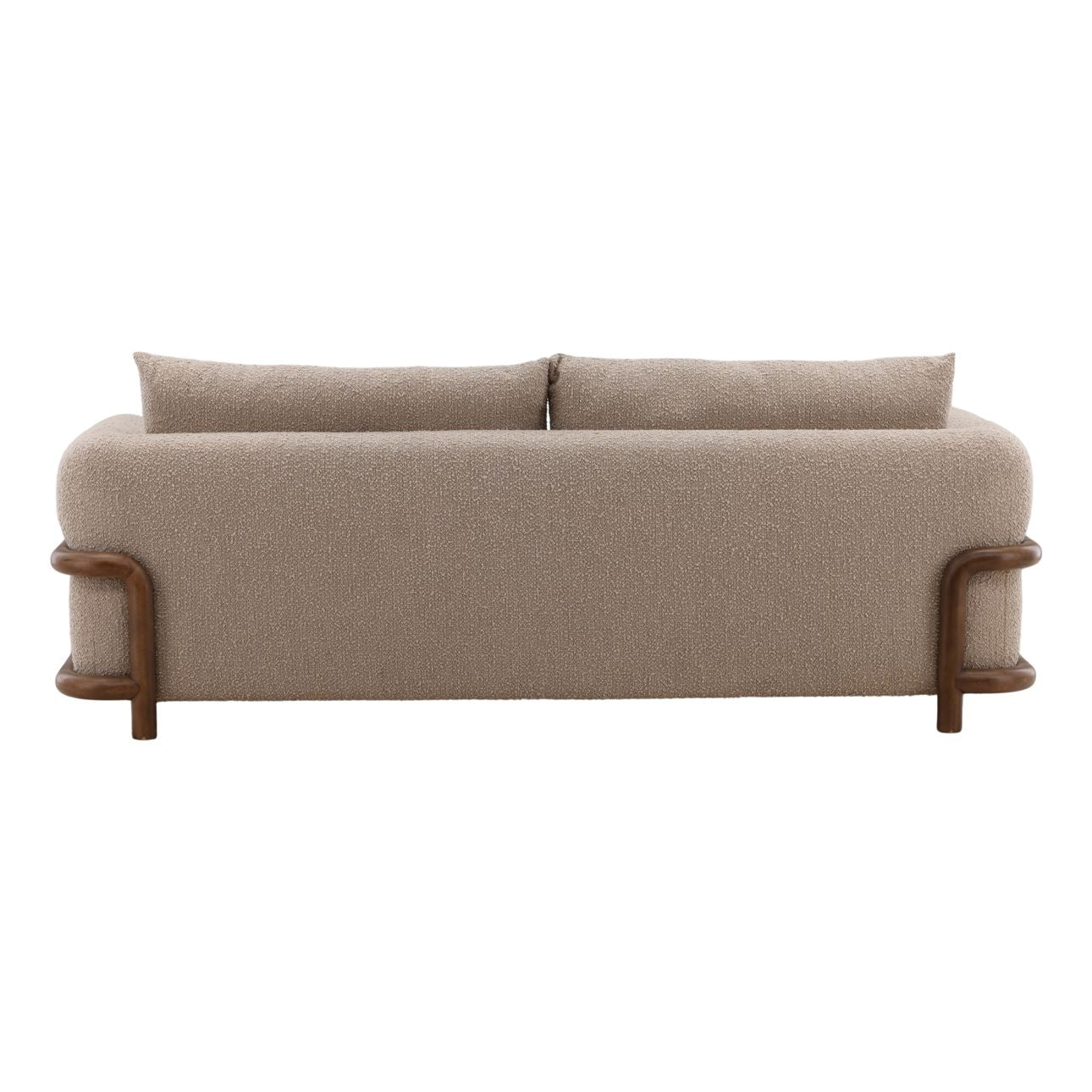 Olana Sand and Brown Boucle Fabric and Rubber Wood Sofa 95 in Wide