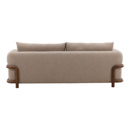 Olana Sand and Brown Boucle Fabric and Rubber Wood Sofa 95 in Wide