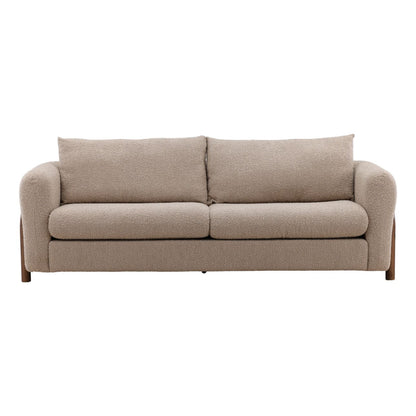 Olana Sand and Brown Boucle Fabric and Rubber Wood Sofa 95 in Wide