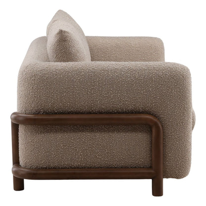 Olana Sand and Brown Boucle Fabric and Rubber Wood Sofa 95 in Wide
