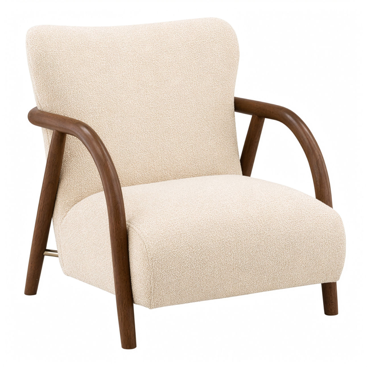 Olana Cream and Brown Boucle Fabric and Rubber Wood Chair 30 in Wide