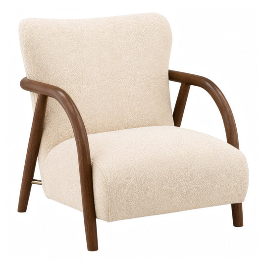 Olana Cream and Brown Boucle Fabric and Rubber Wood Chair 30 in Wide