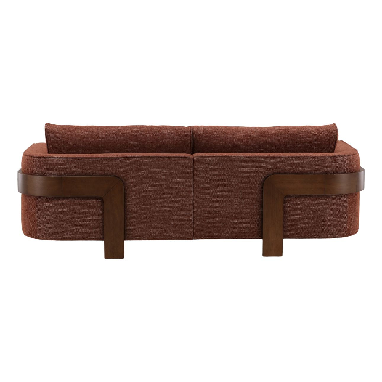 Lola Russet and Brown Basketweave Fabric and Rubber Wood Sofa 84 in Wide