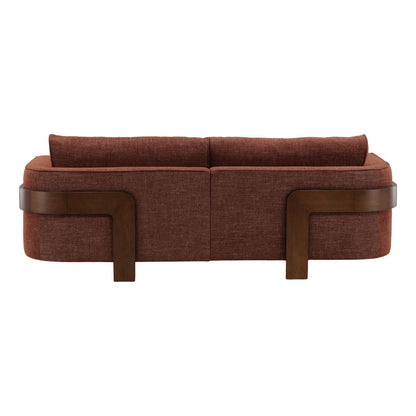 Lola Russet and Brown Basketweave Fabric and Rubber Wood Sofa 84 in Wide