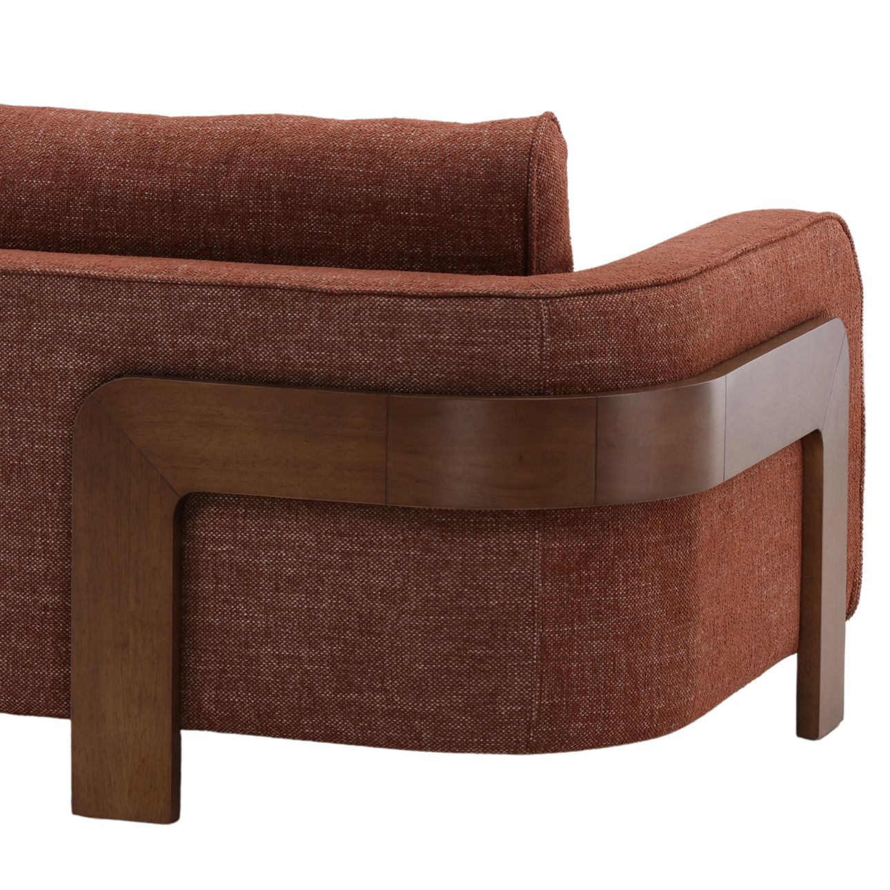 Lola Russet and Brown Basketweave Fabric and Rubber Wood Sofa 84 in Wide