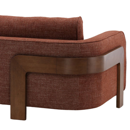 Lola Russet and Brown Basketweave Fabric and Rubber Wood Sofa 84 in Wide