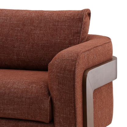 Lola Russet and Brown Basketweave Fabric and Rubber Wood Sofa 84 in Wide