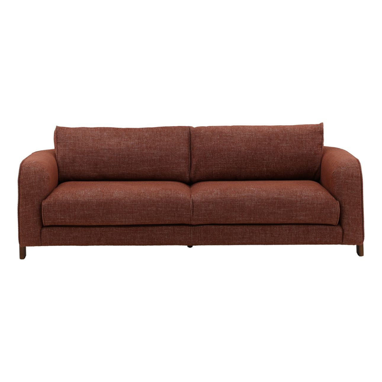 Lola Russet and Brown Basketweave Fabric and Rubber Wood Sofa 84 in Wide
