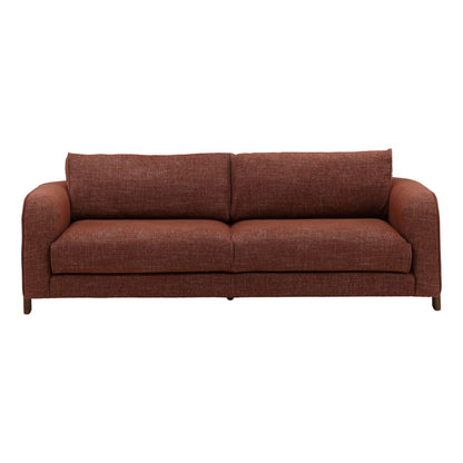Lola Russet and Brown Basketweave Fabric and Rubber Wood Sofa 84 in Wide
