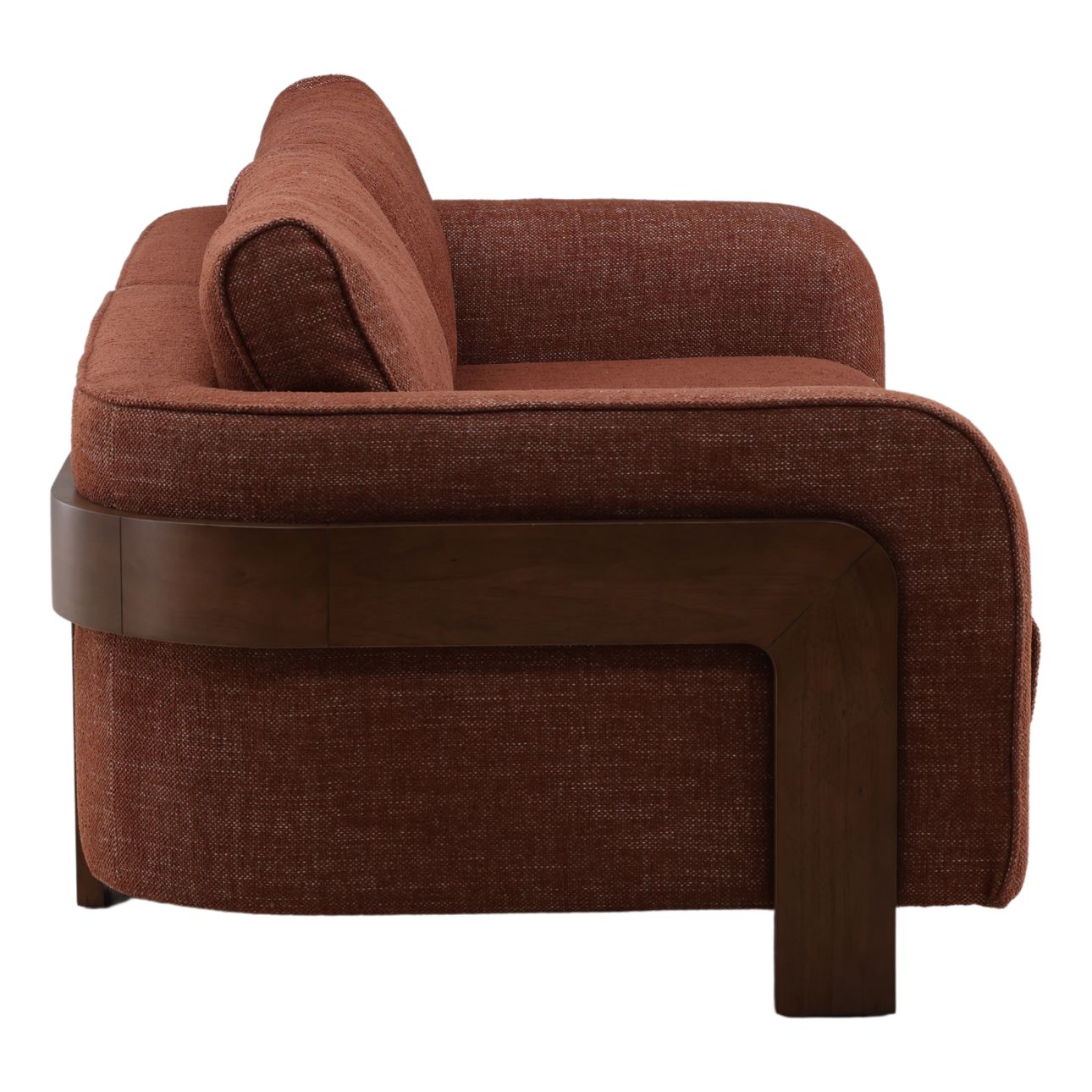 Lola Russet and Brown Basketweave Fabric and Rubber Wood Sofa 84 in Wide