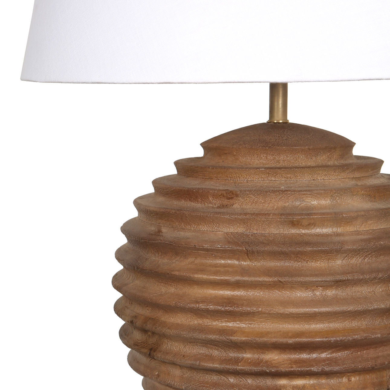 Medium Brown Finish with White Lamp Shade Mango Wood and Linen Shade Table 17.5 in Wide