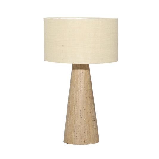 Natural and Beige Travertine Stone and Jute Shade Table 18 in Wide