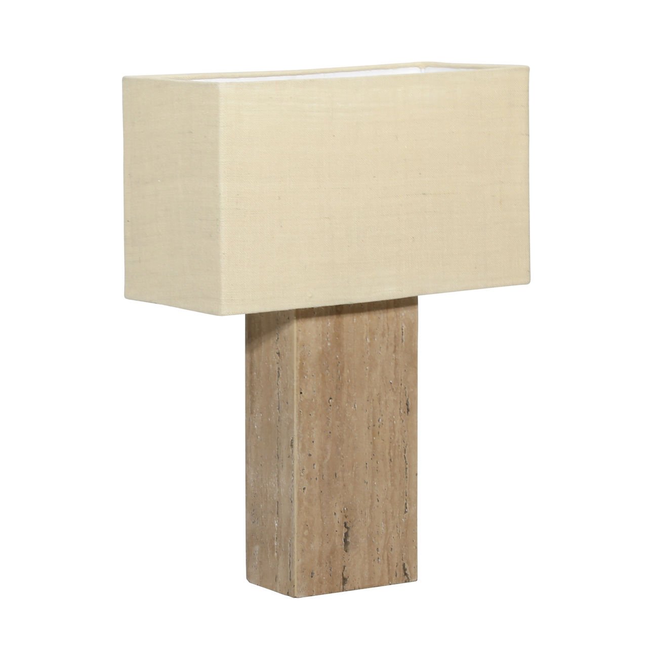 Natural and Beige Travertine Stone and Jute Shade Table 20 in Wide