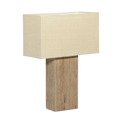Natural and Beige Travertine Stone and Jute Shade Table 20 in Wide