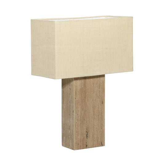 Natural and Beige Travertine Stone and Jute Shade Table 20 in Wide