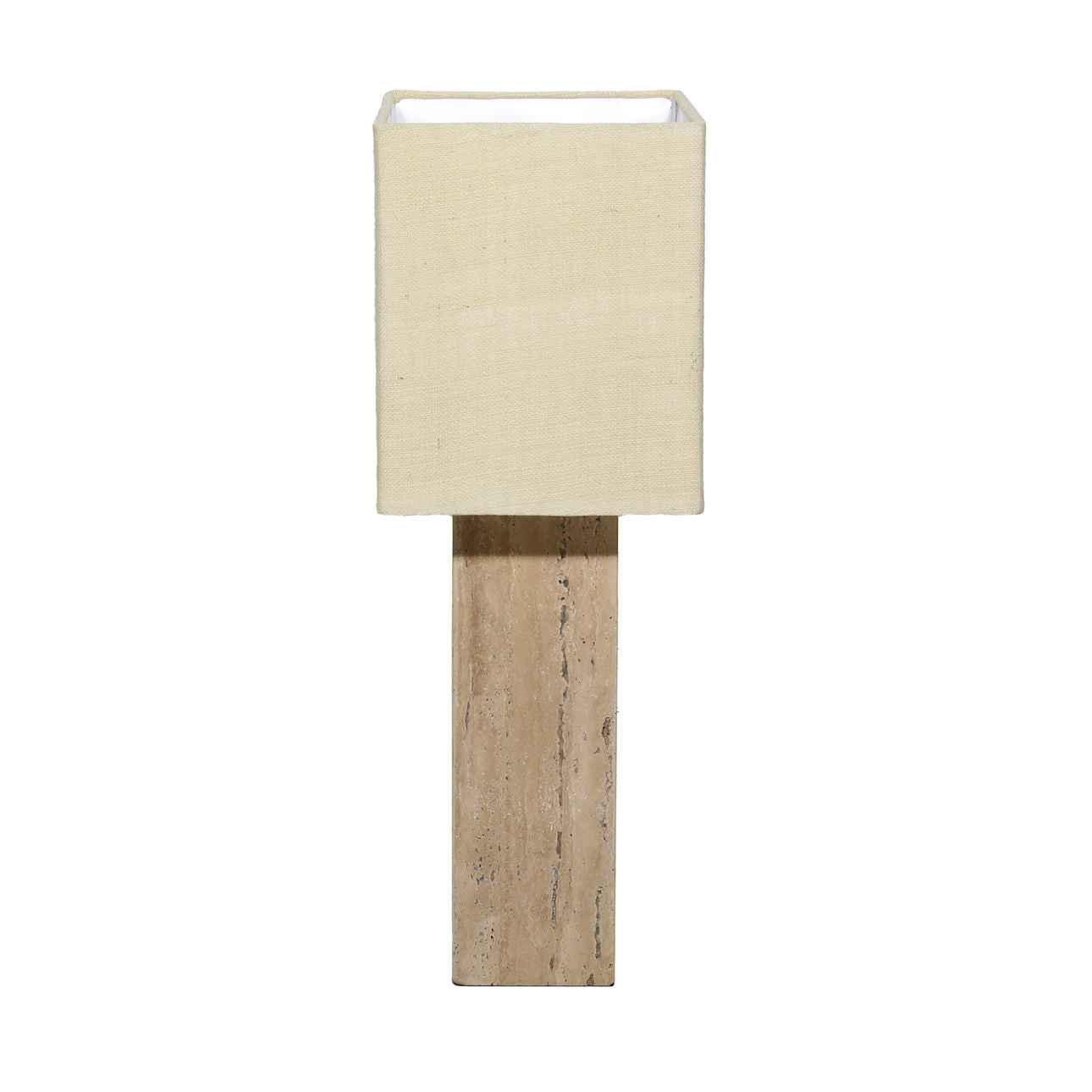 Natural and Beige Travertine Stone and Jute Shade Table 20 in Wide