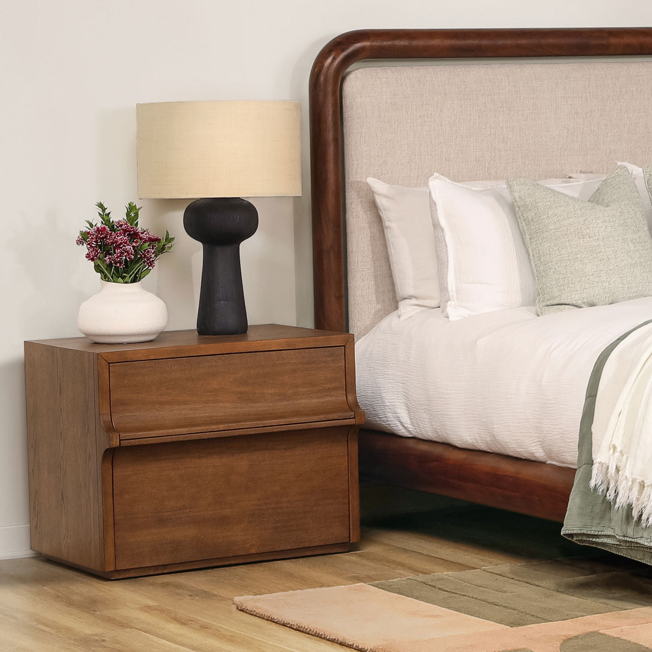 Black and Beige Shade Wood and Jute Shade Table 16 in Wide