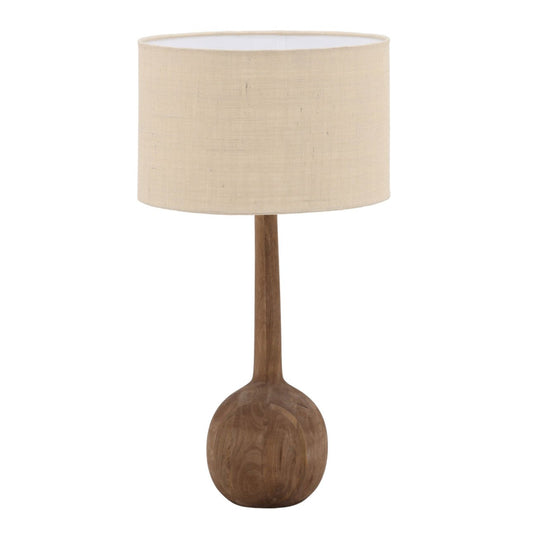 Medium Brown and Beige Shade Mango Wood and Jute Shade Table 18 in Wide