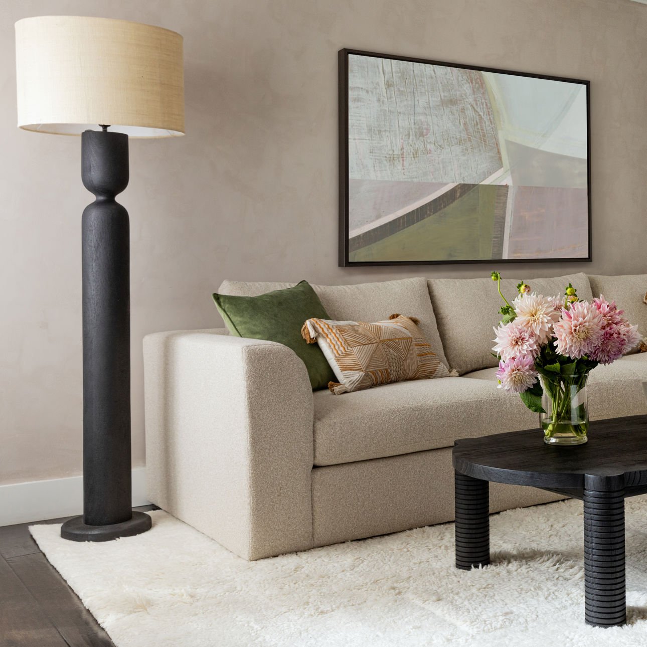 Black and Beige Shade Mango Wood and Jute Shade Lamp 20 in Wide
