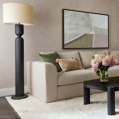 Black and Beige Shade Mango Wood and Jute Shade Lamp 20 in Wide