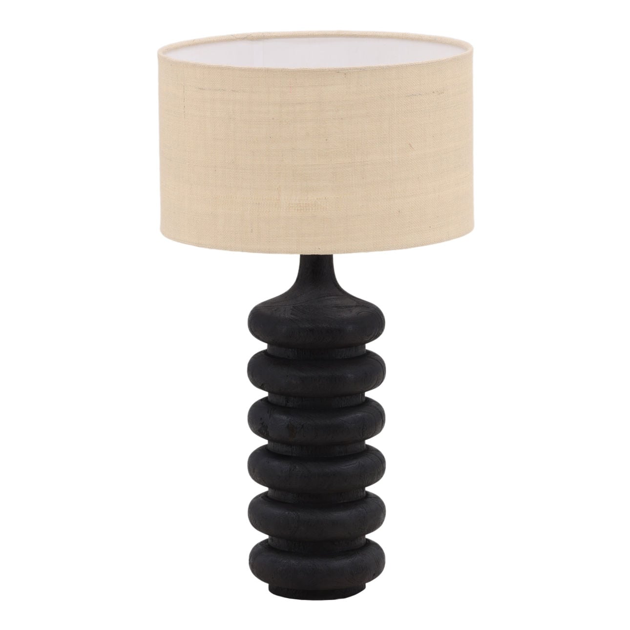 Black and Beige Shade Mango Wood and Jute Shade Table 16 in Wide