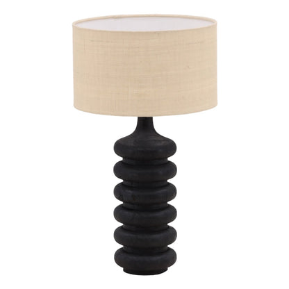 Black and Beige Shade Mango Wood and Jute Shade Table 16 in Wide
