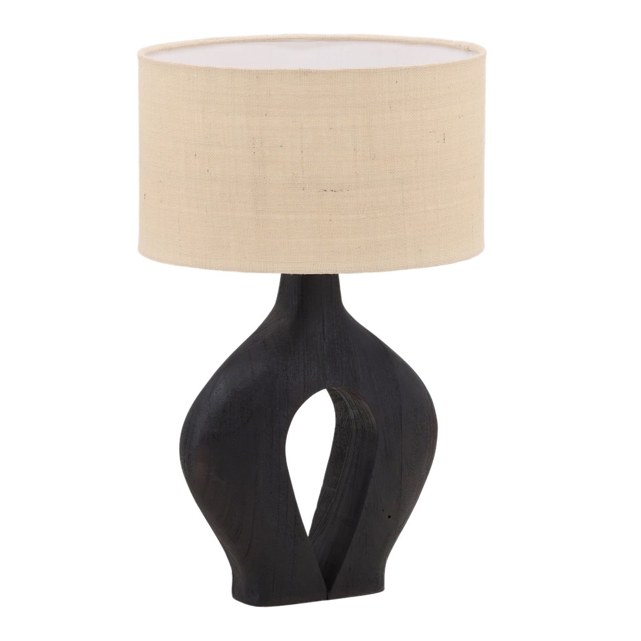 Black and Beige Shade Mango Wood and Jute Shade Table 16 in Wide
