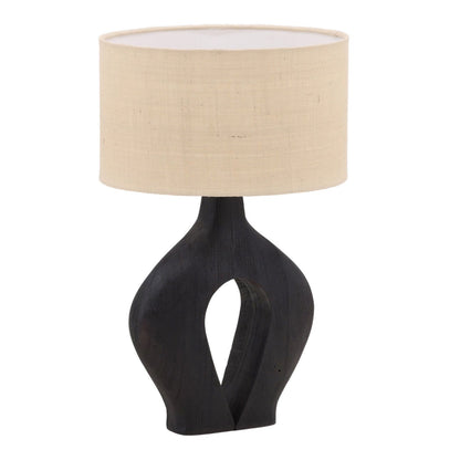 Black and Beige Shade Mango Wood and Jute Shade Table 16 in Wide