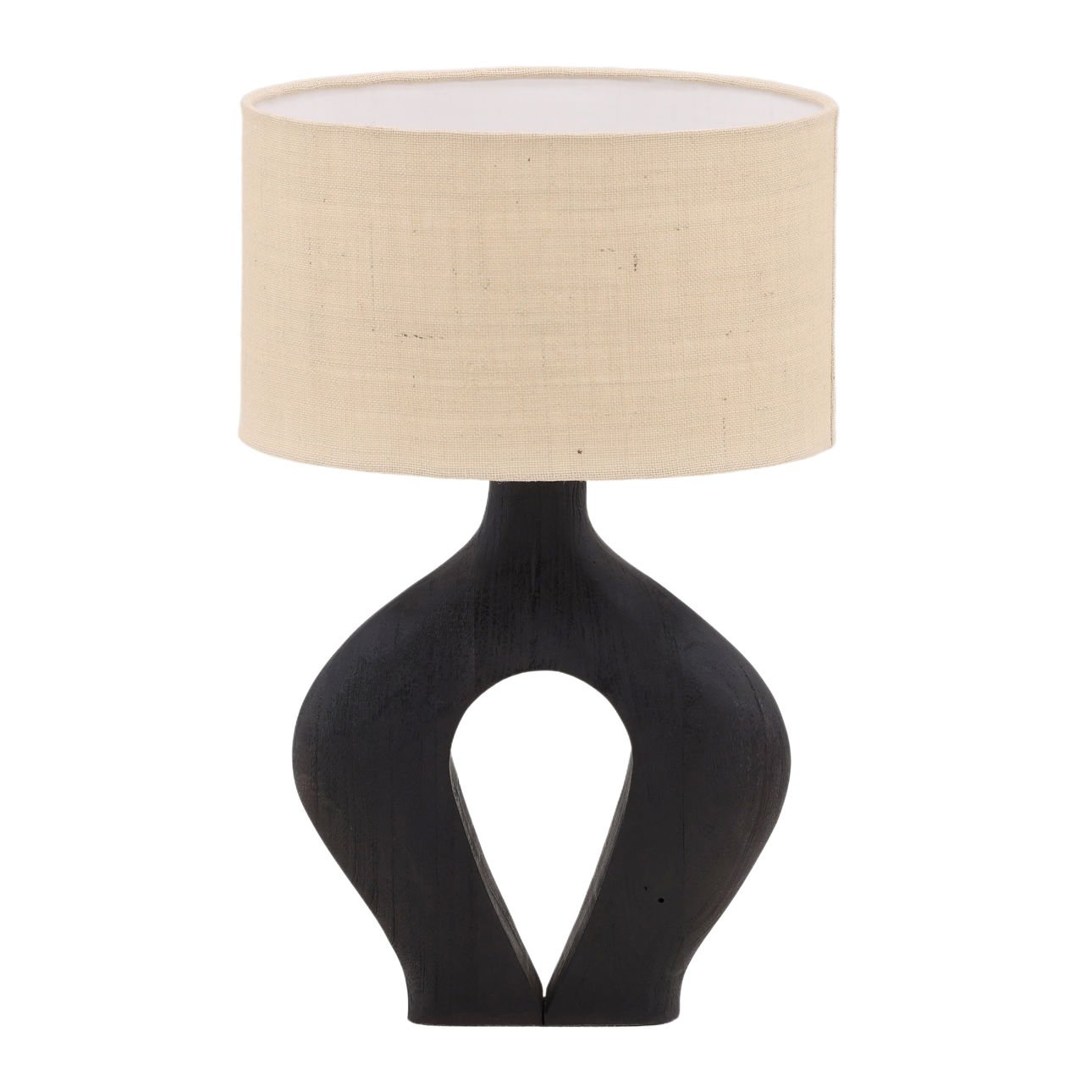 Black and Beige Shade Mango Wood and Jute Shade Table 16 in Wide