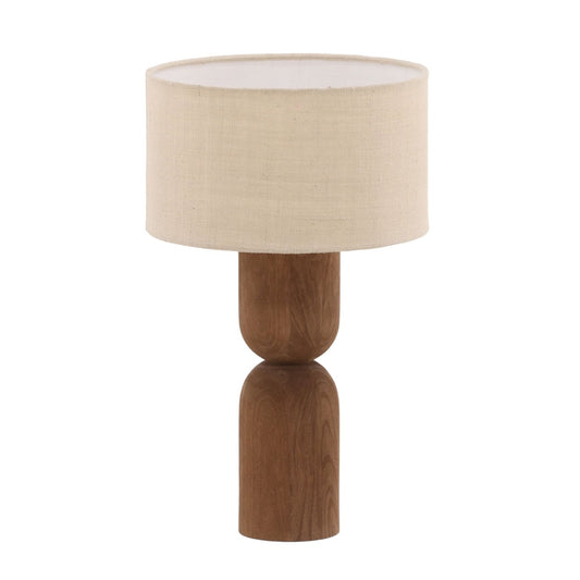 Medium Brown and Beige Mango Wood and Jute Shade Table 14 in Wide