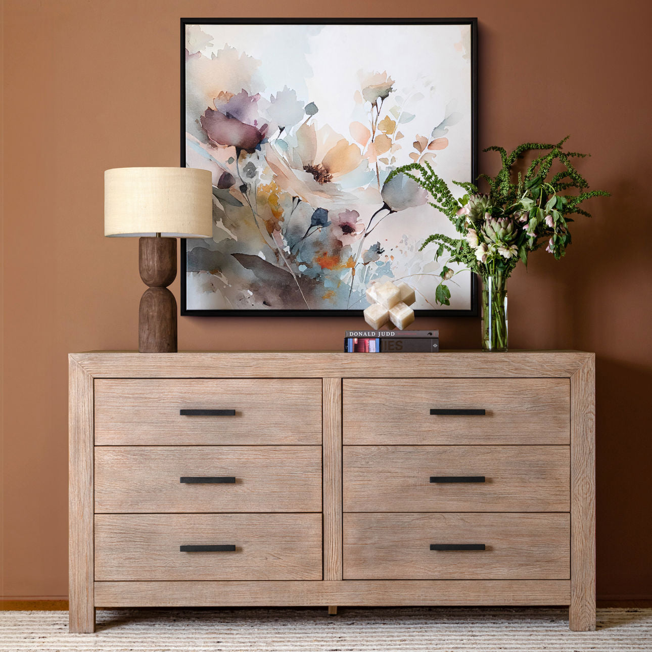 Medium Brown and Beige Mango Wood and Jute Shade Table 14 in Wide