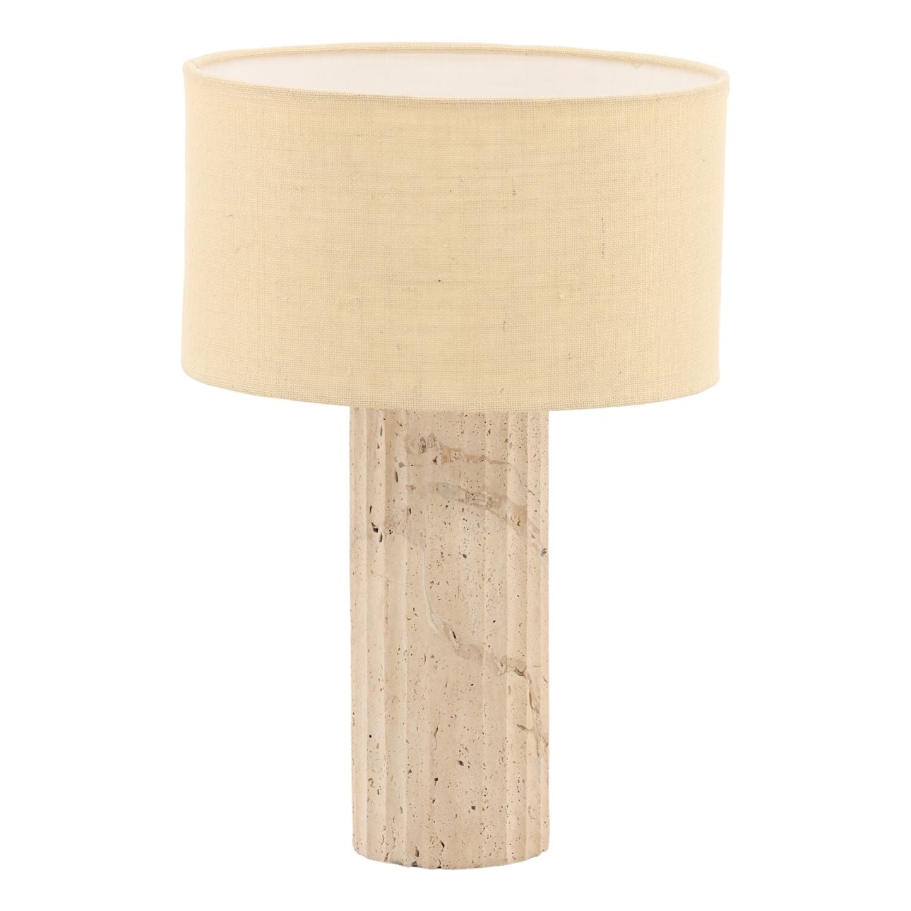 Natural and Beige Travertine and Jute Shade Table 16 in Wide