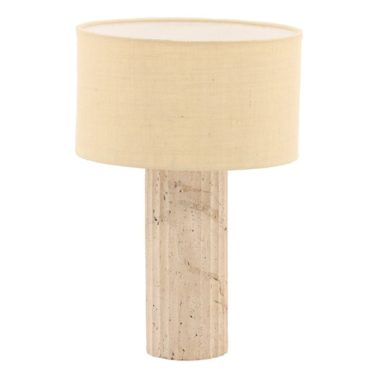 Natural and Beige Travertine and Jute Shade Table 16 in Wide
