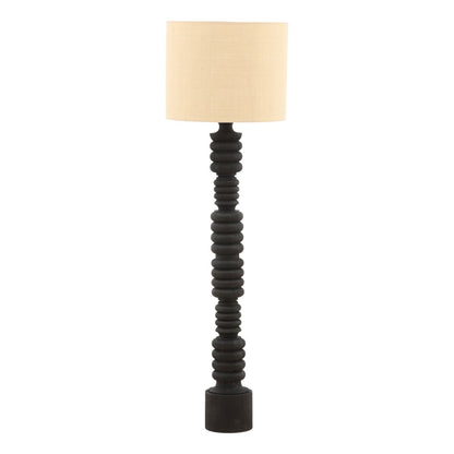 Black and Natural Mango Wood and Jute Shade Lamp 20 in Wide