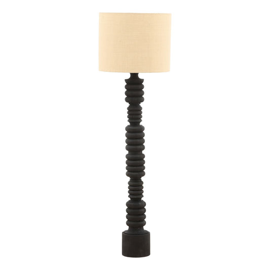 Black and Natural Mango Wood and Jute Shade Lamp 20 in Wide