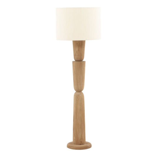 Light Brown and Natural Mango Wood and Raw Silk Shade Lamp 20 in Wide