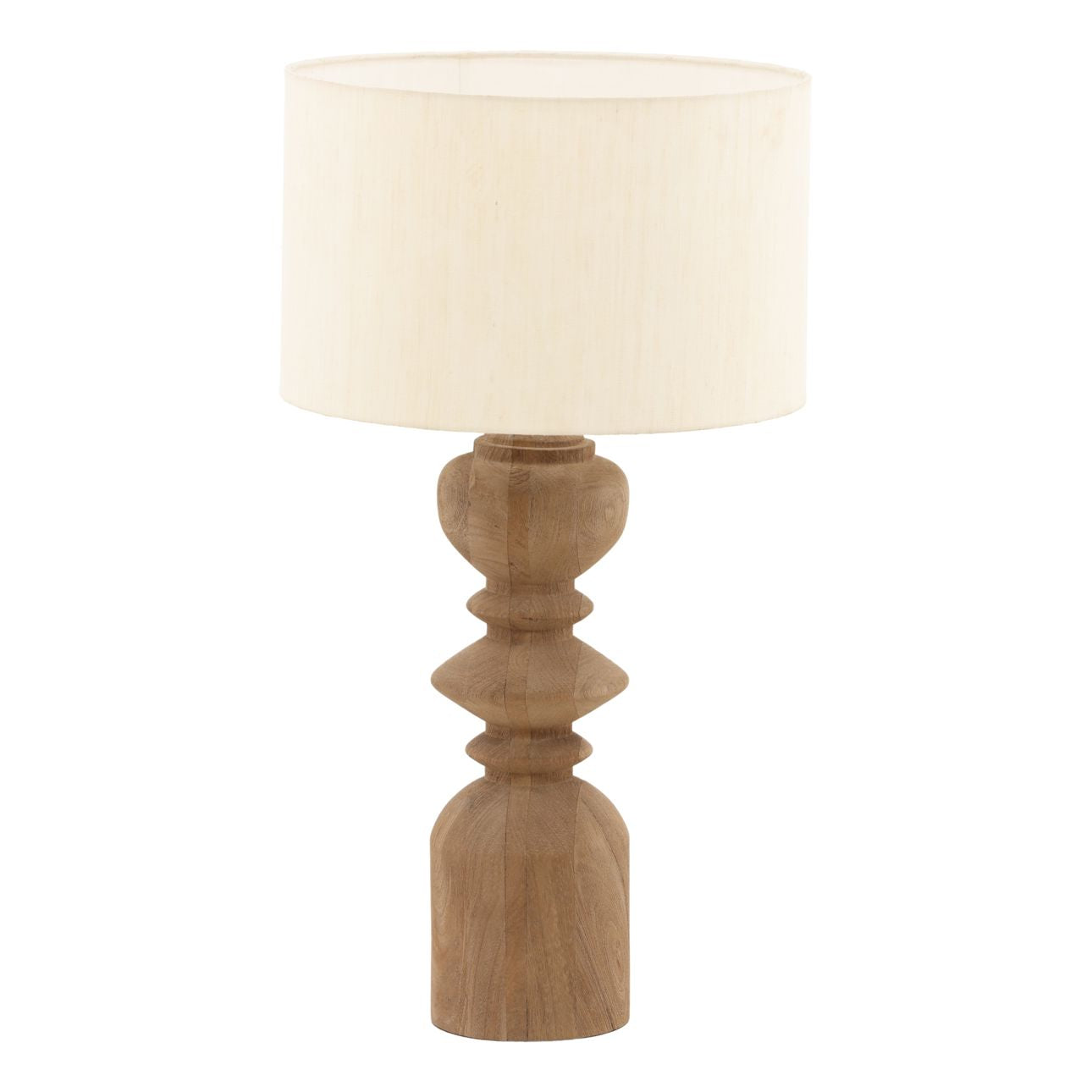Light Brown and Natural Mango Wood and Raw Silk Shade Table 18 in Wide