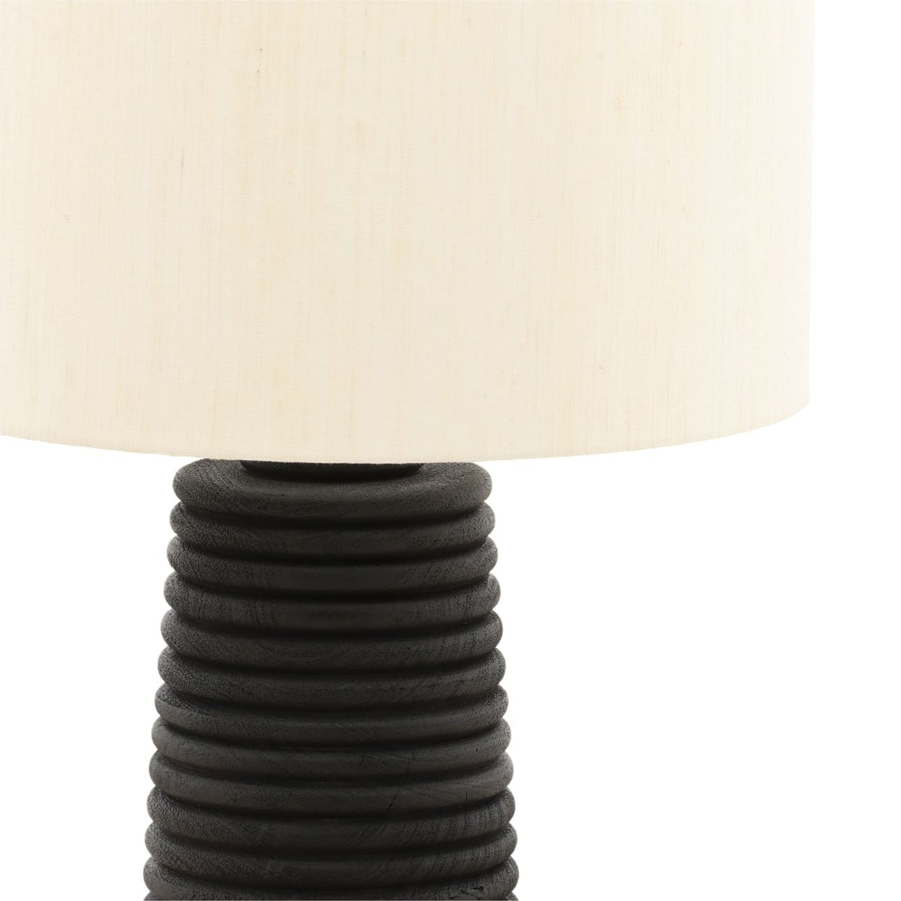 Black and Natural Mango Wood and Raw Silk Shade Table 18 in Wide