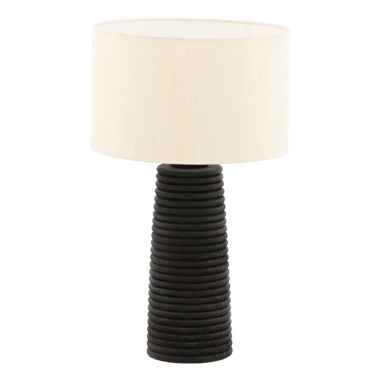 Black and Natural Mango Wood and Raw Silk Shade Table 18 in Wide