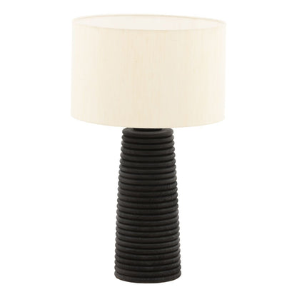 Black and Natural Mango Wood and Raw Silk Shade Table 18 in Wide