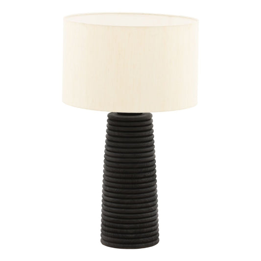Black and Natural Mango Wood and Raw Silk Shade Table 18 in Wide