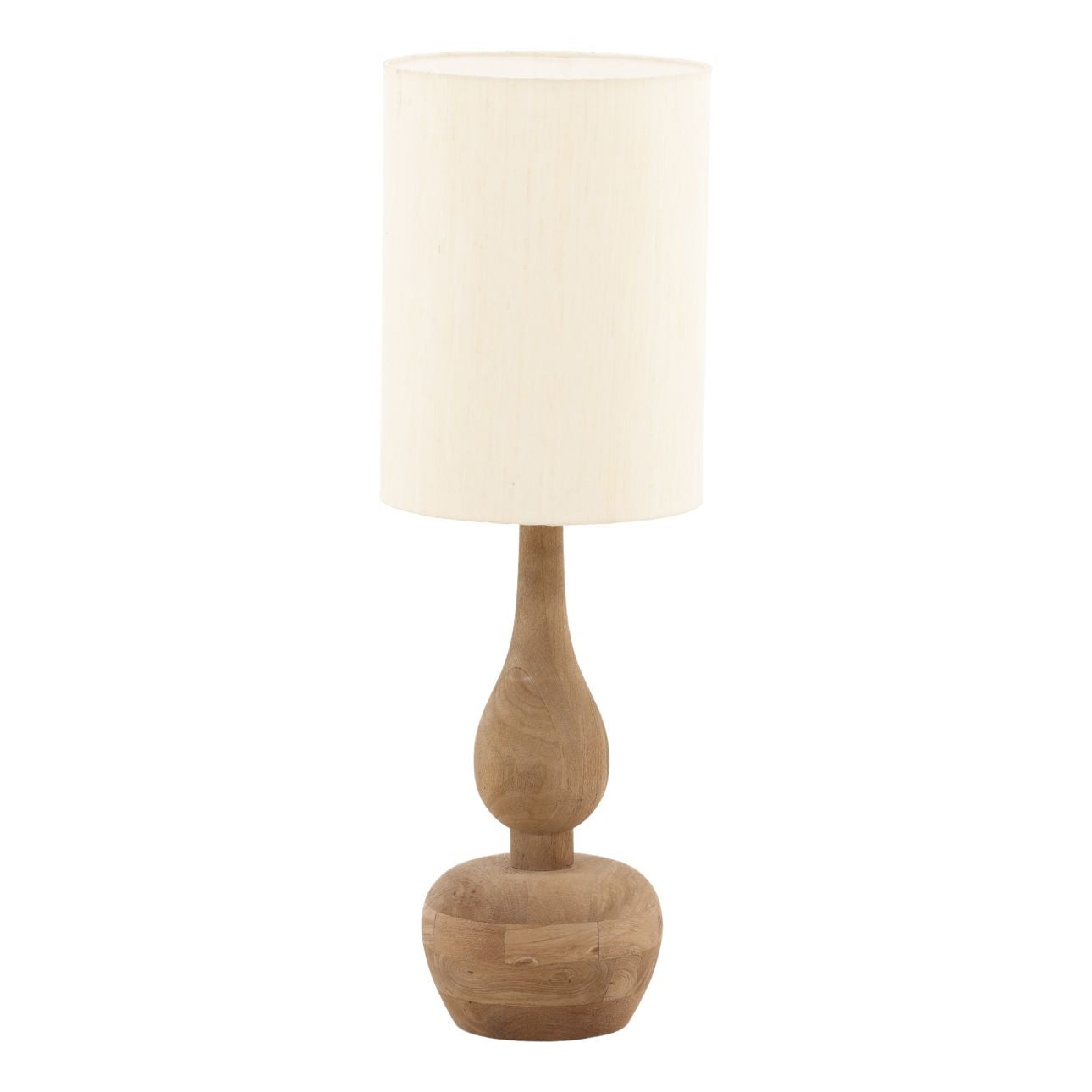 Light Brown and Natural Mango Wood and Raw Silk Shade Table 12 in Wide