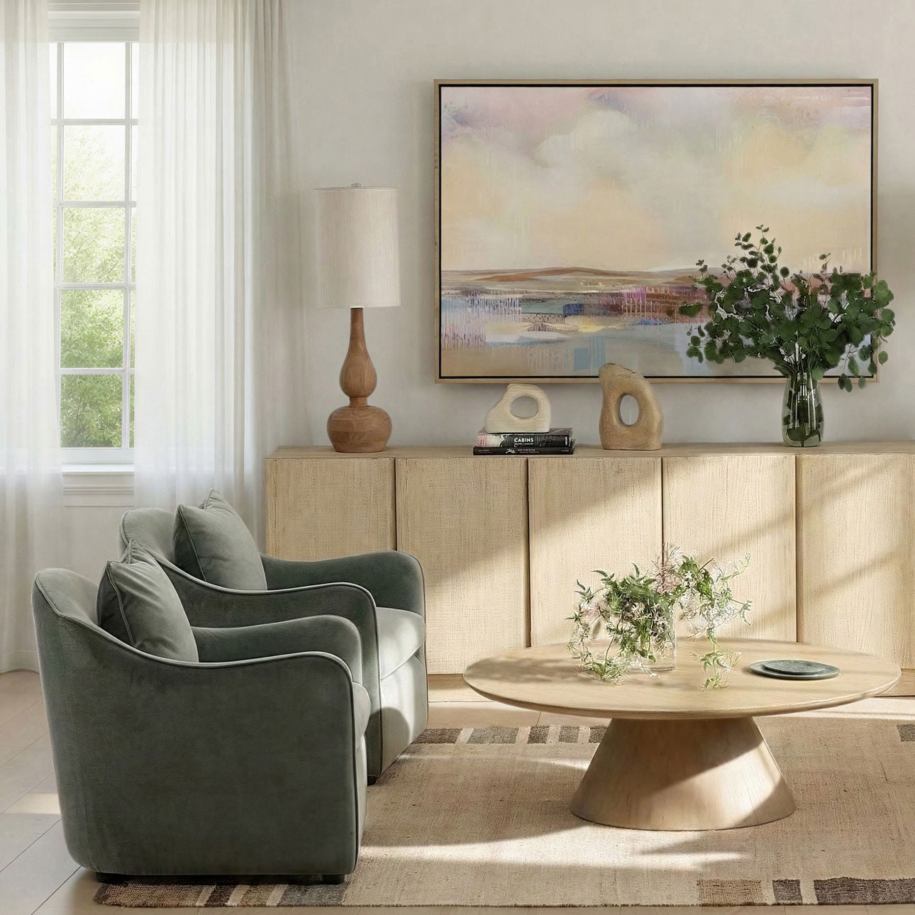 Light Brown and Natural Mango Wood and Raw Silk Shade Table 12 in Wide