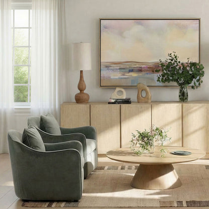 Light Brown and Natural Mango Wood and Raw Silk Shade Table 12 in Wide
