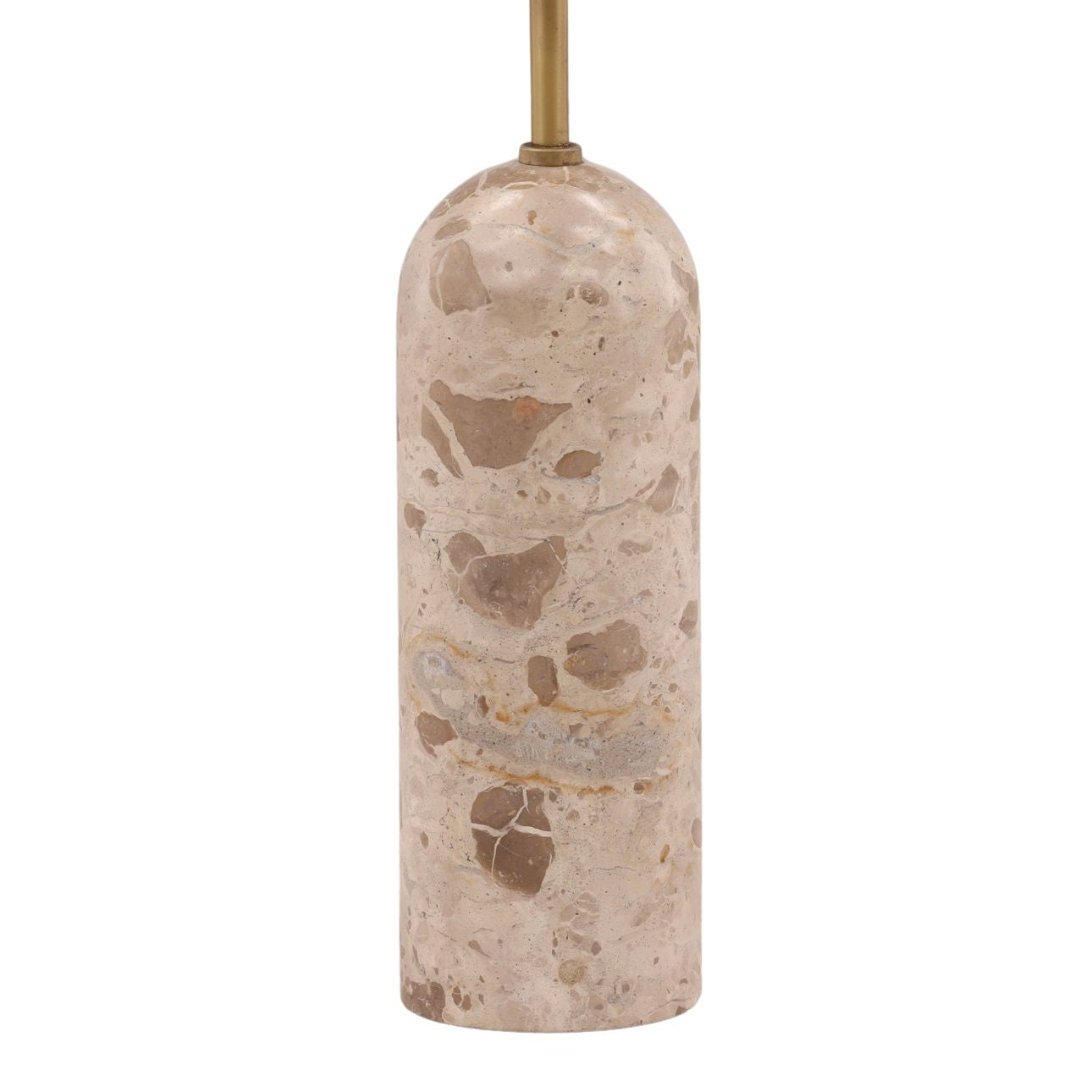 Natural Stone, Cream Shade, and Antique Brass Metal Panther Marble and Raw Silk Shade Lamp 18 in Wide