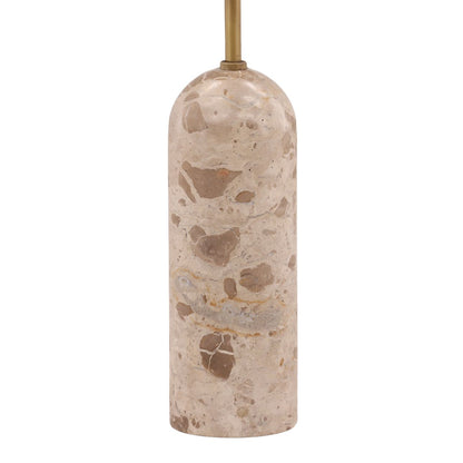 Natural Stone, Cream Shade, and Antique Brass Metal Panther Marble and Raw Silk Shade Lamp 18 in Wide
