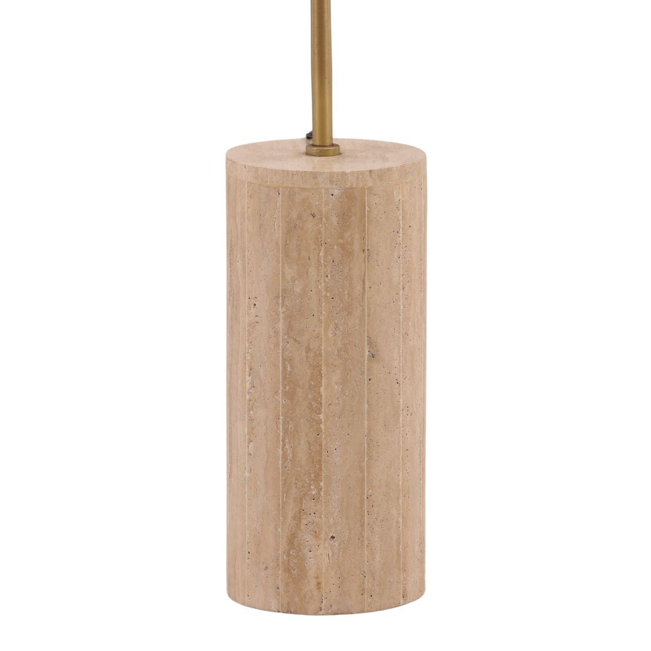 Natural Stone, Beige, and Antique Brass Metal Travertine and Cotton Linen Shade Lamp 18 in Wide