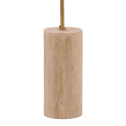 Natural Stone, Beige, and Antique Brass Metal Travertine and Cotton Linen Shade Lamp 18 in Wide