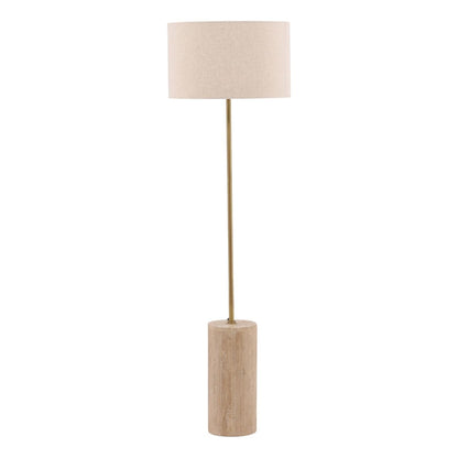 Natural Stone, Beige, and Antique Brass Metal Travertine and Cotton Linen Shade Lamp 18 in Wide